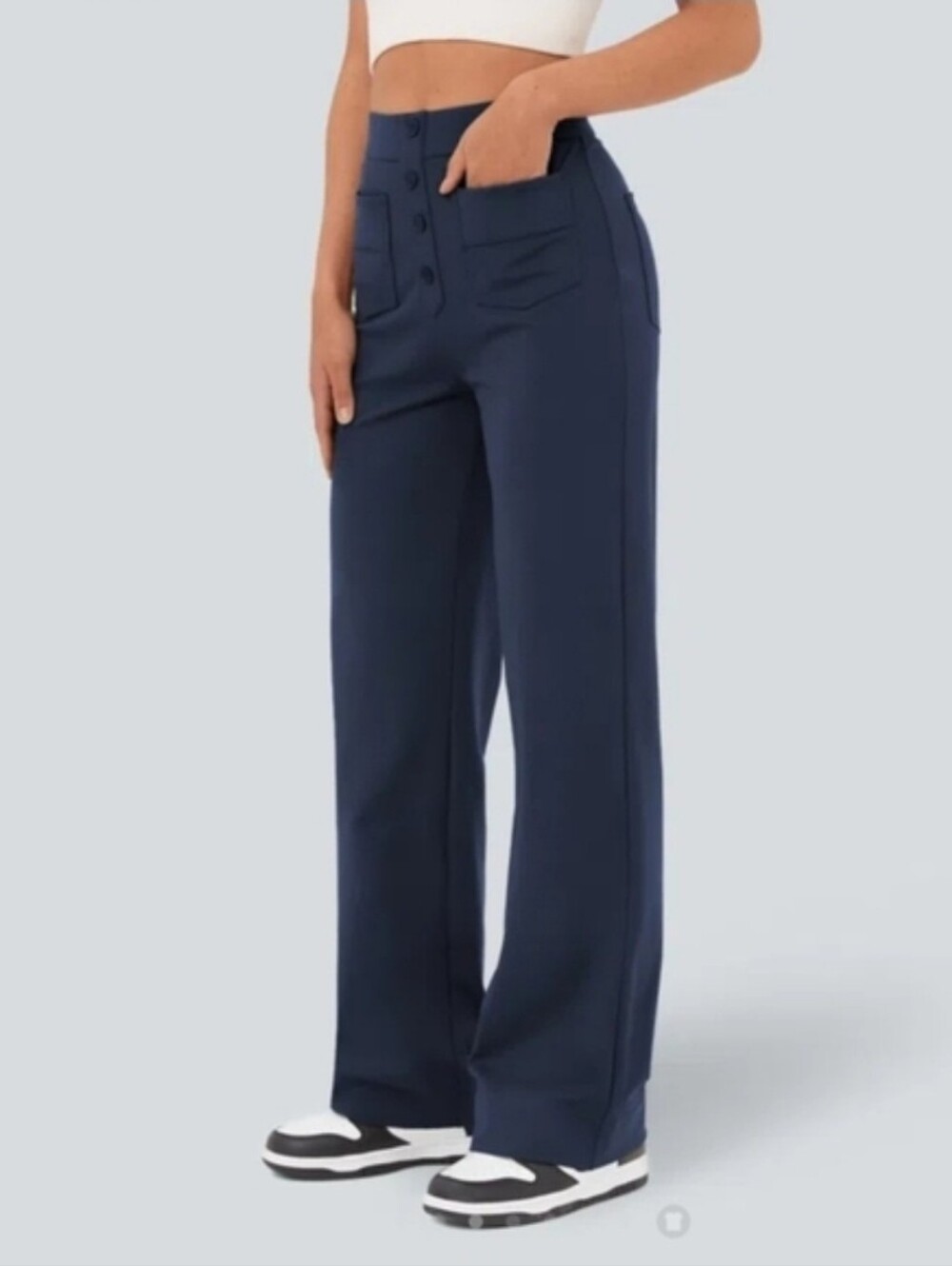 ❤️ NWOT! HALARA HIGH RISE STRAIGHT LEG PULL ON PANTS WITH POCKETS, NAVY BLUE, S